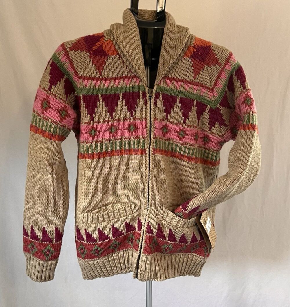 NWT Lost Horizons Handcrafted Pure Wool Southwestern Full-Zip Cardigan Jacket Sm
